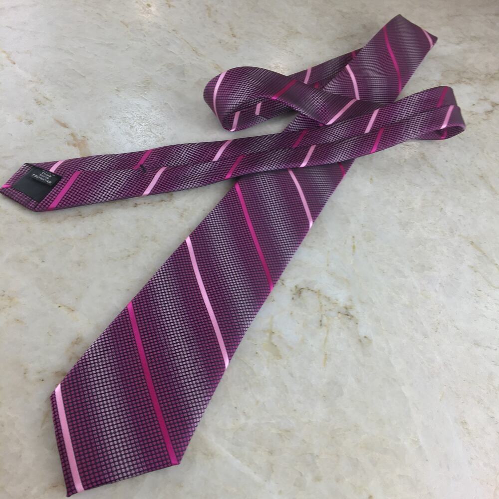 AXIST BURGUNDY, PINK and RED, REGIMENT STRIPE POLYESTER TIE